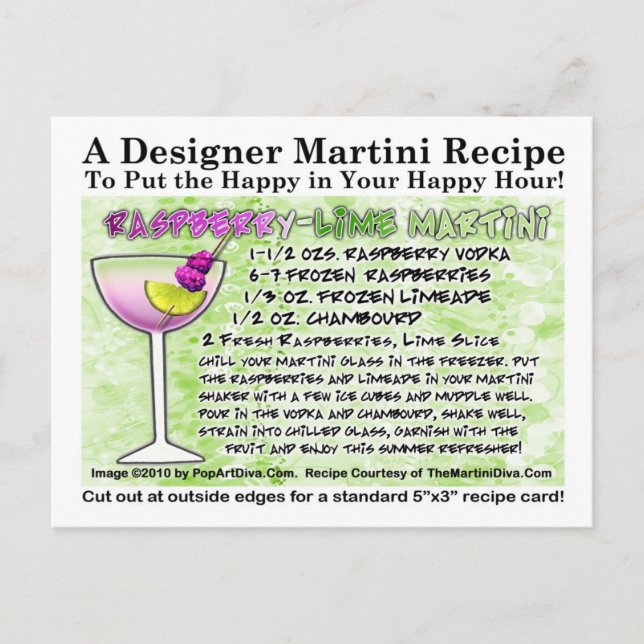 Postal Postcarta con receta de Raspberry Lime Martini (Anverso)