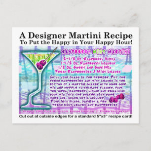 Postal Postcarta con receta de Raspberry Mint Martini