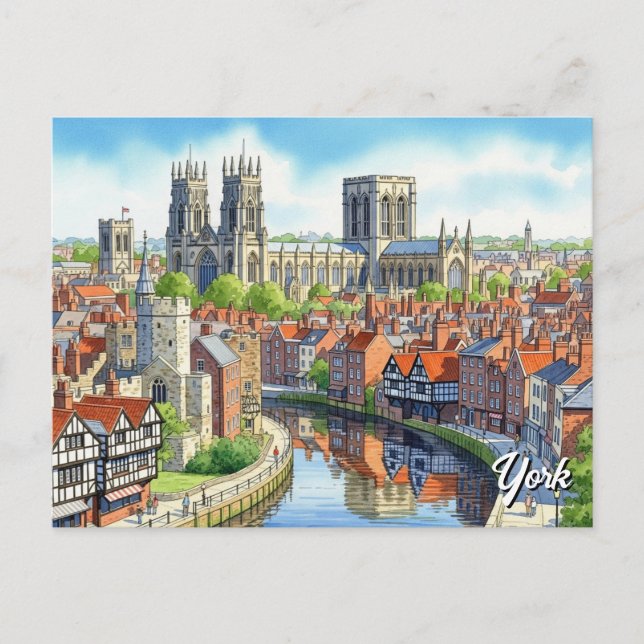 Postal Postcarta de acuarela de Inglaterra de York (Anverso)