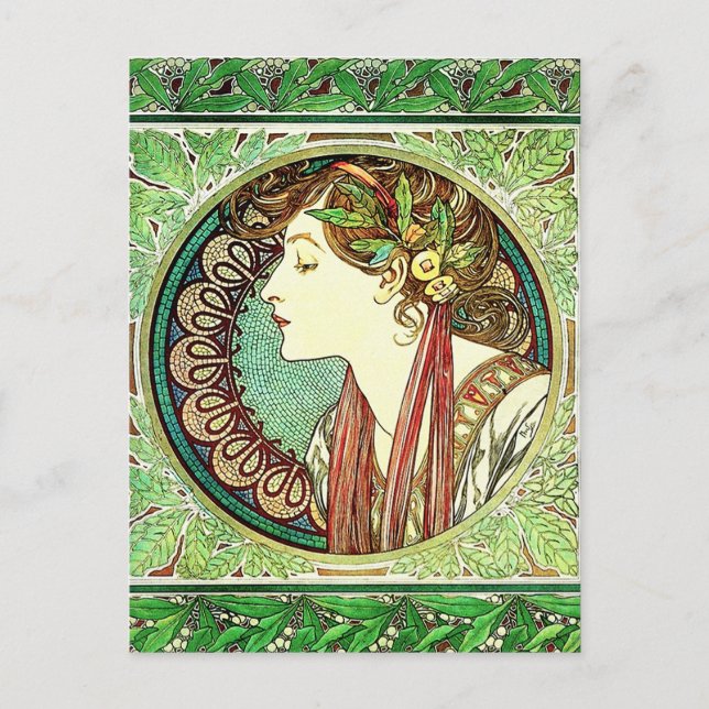 Postal Postcarta de Alphonse Mucha Laurel (Anverso)