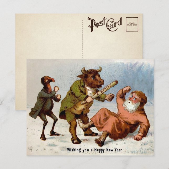 Postal Postcarta de Año Nuevo victoriana de la A-Strike (Anverso / Reverso)