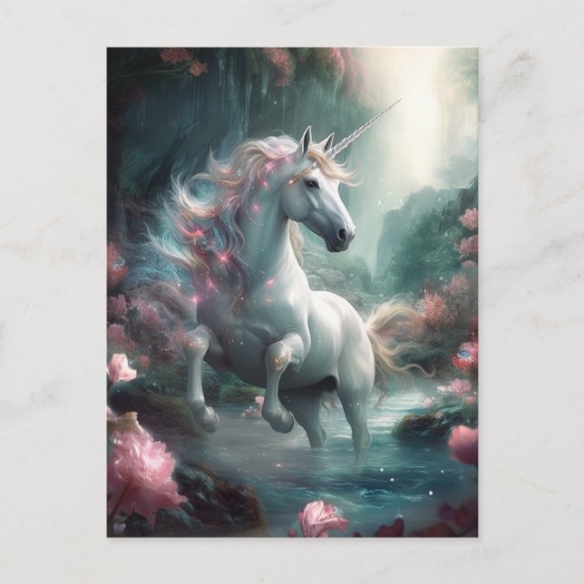 Postal Postcarta de arte de la fantasía de Unicorn (Anverso)