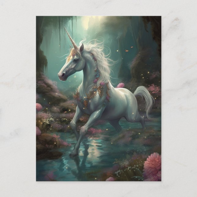 Postal Postcarta de arte de la fantasía de Unicorn (Anverso)
