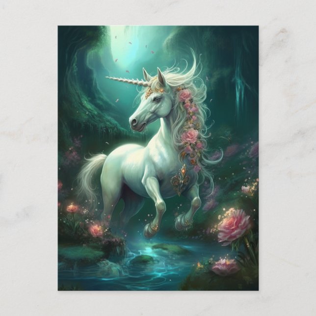 Postal Postcarta de arte de la fantasía de Unicorn (Anverso)