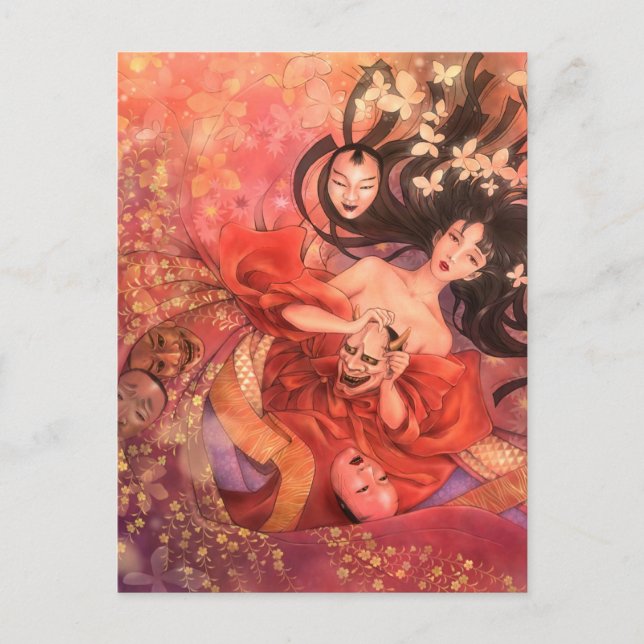 Postal Postcarta de arte de la máscara japonesa Noh (Anverso)