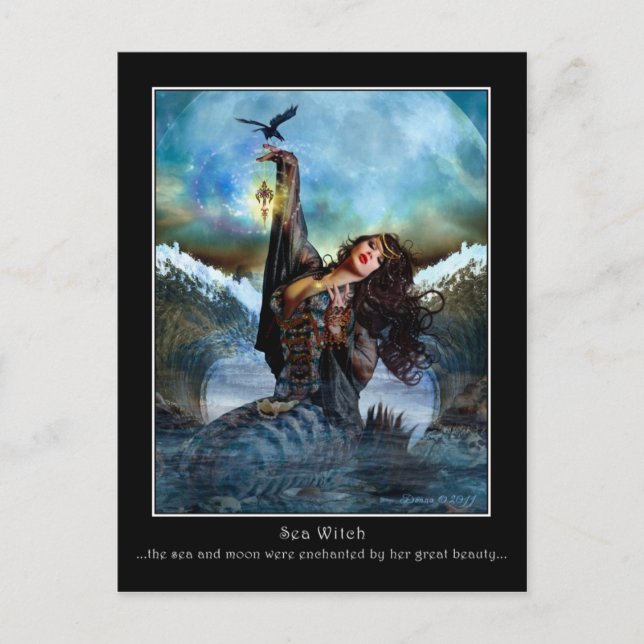 Postal Postcarta de arte digital de la bruja marina (Anverso)