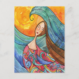 Postal Postcarta de arte sobre el océano marino femenino