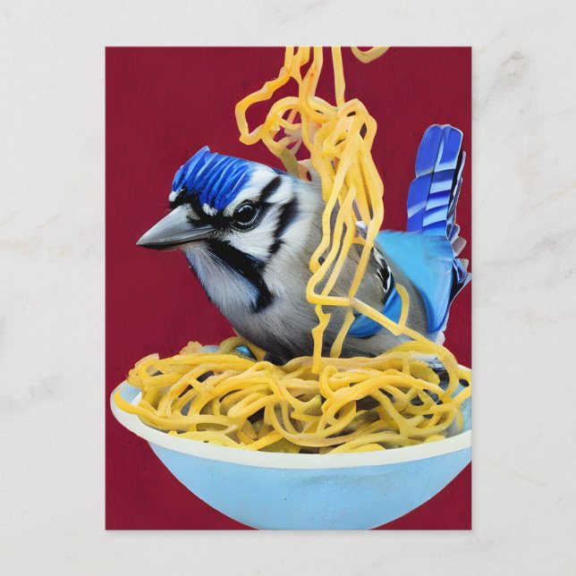 Postal Postcarta de Bluejay Eating Spaghetti (Anverso)