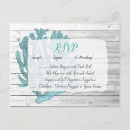 Postal Postcarta de Boda de RSVP de coral verde azulado