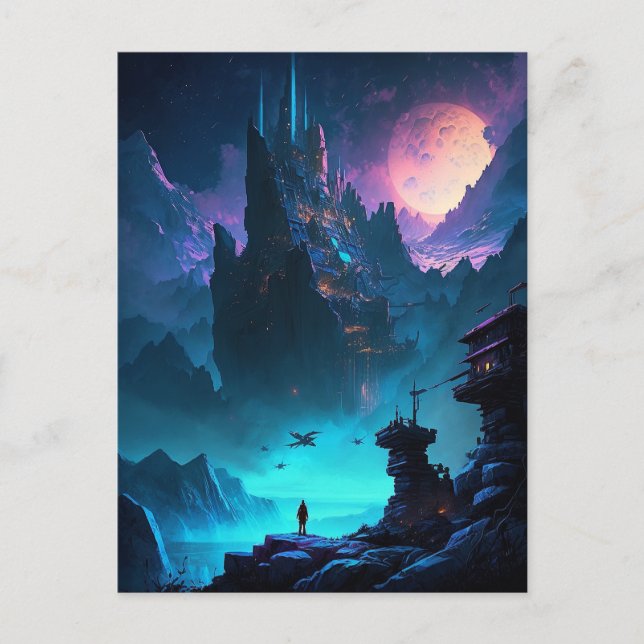 Postal Postcarta de ciencia ficción Ciudad futurista (Anverso)