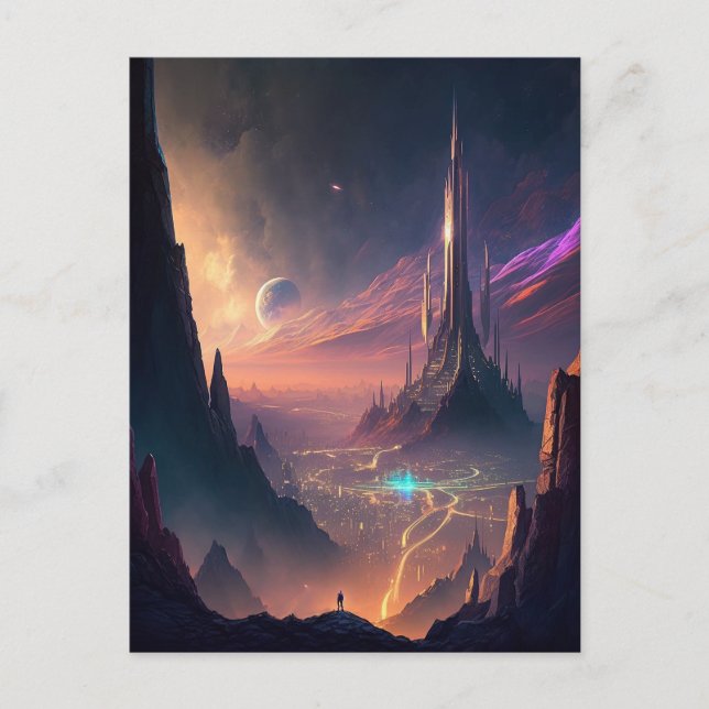 Postal Postcarta de ciencia ficción Ciudad futurista (Anverso)