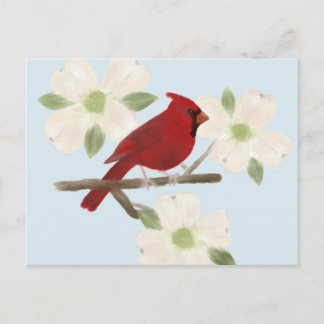 Postal Postcarta de color de agua de cardenales y dogwood