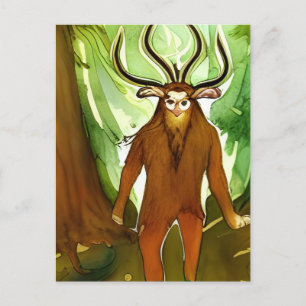 Postal Postcarta de color de agua de Cernunnos