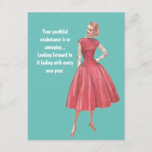 Postal Postcarta de cumpleaños sarcástica de mujer de gla