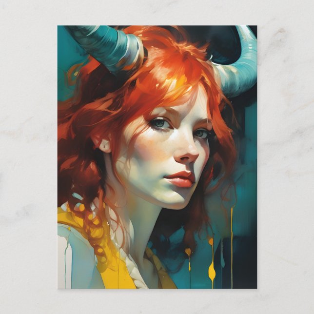 Postal Postcarta de diosa del cuerno rojo (Anverso)