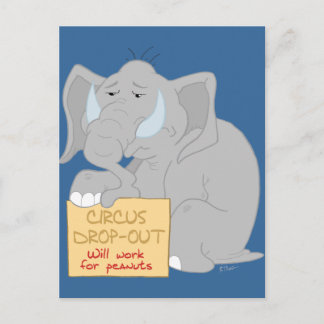 Postal Postcarta de elefante circo desempleado