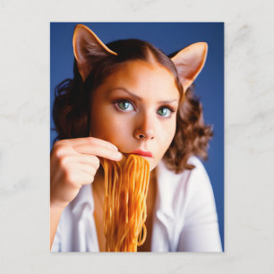 Postal Postcarta de espagueti de gato humano