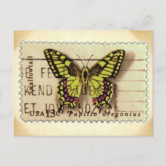Postal Postcarta de estampado de mariposa de aspecto vint (Anverso)