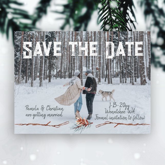 Postal Postcarta de fecha de guardado del Boda de pinecon (winter pinecone save the date wedding announcement watercolor pine needles pinecones rustic wedding)