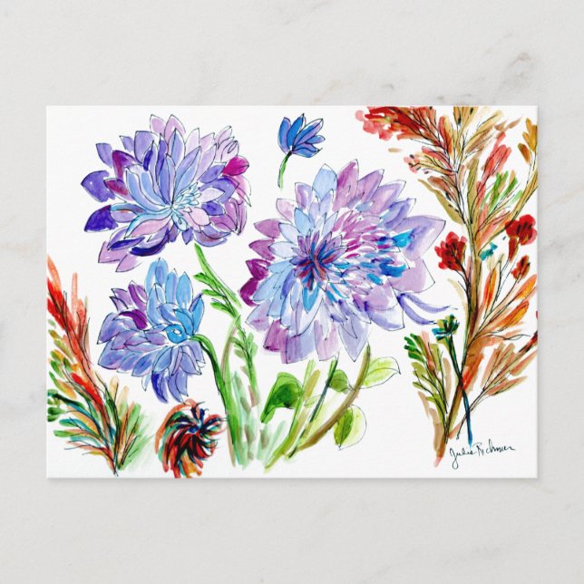 Postal Postcarta de flores moradas de Asters (Anverso)