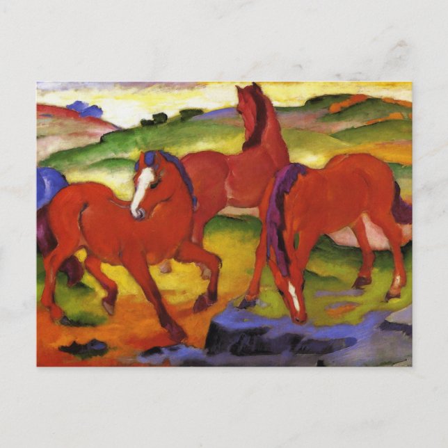 Postal Postcarta de Franz Marc Grazing Horses (Anverso)