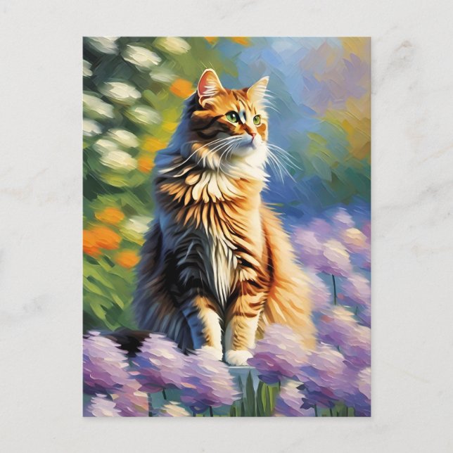Postal Postcarta de gato estilo monet (Anverso)