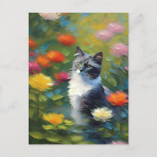 Postal Postcarta de gato estilo monet