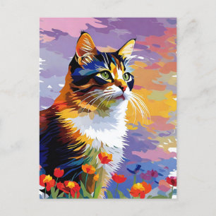Postal Postcarta de gato estilo monet