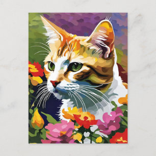 Postal Postcarta de gato estilo monet