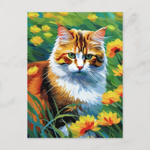Postal Postcarta de gato estilo monet