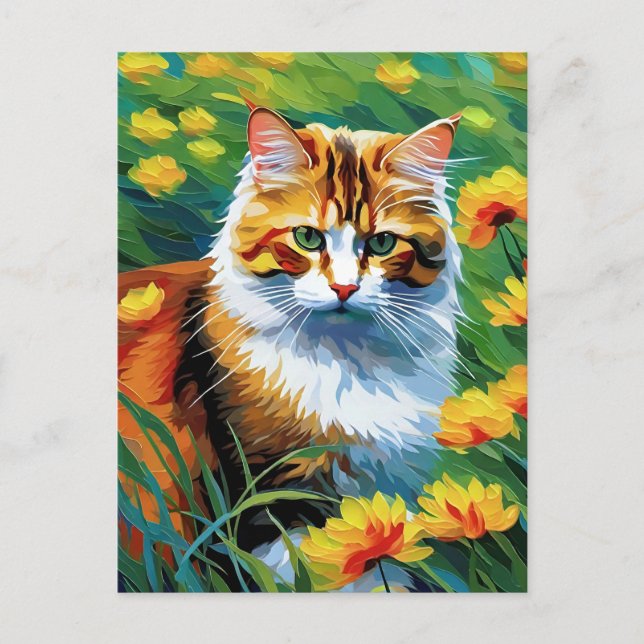 Postal Postcarta de gato estilo monet (Anverso)