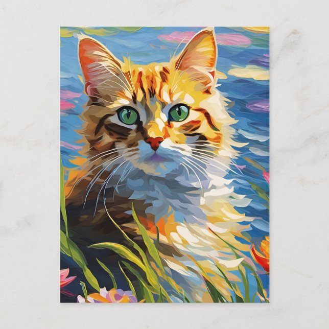 Postal Postcarta de gato estilo monet (Anverso)