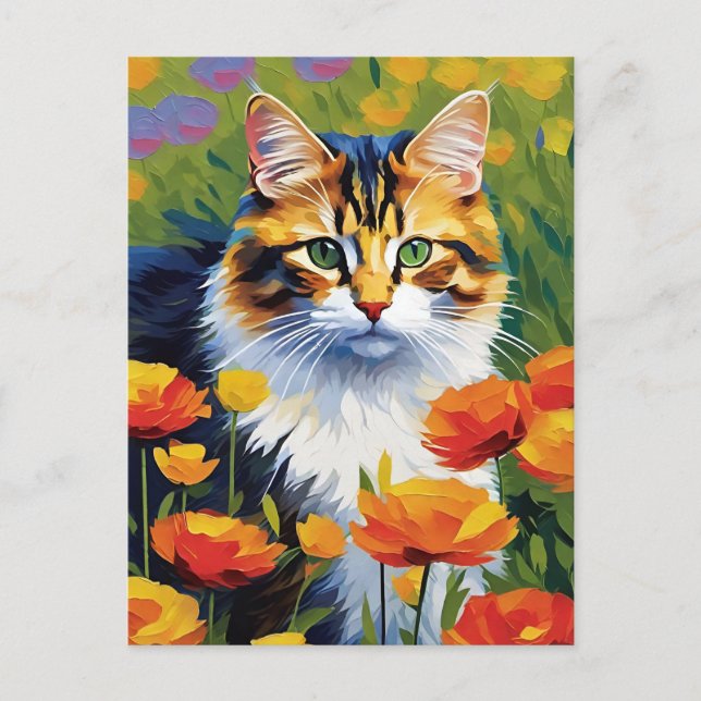 Postal Postcarta de gato estilo monet (Anverso)