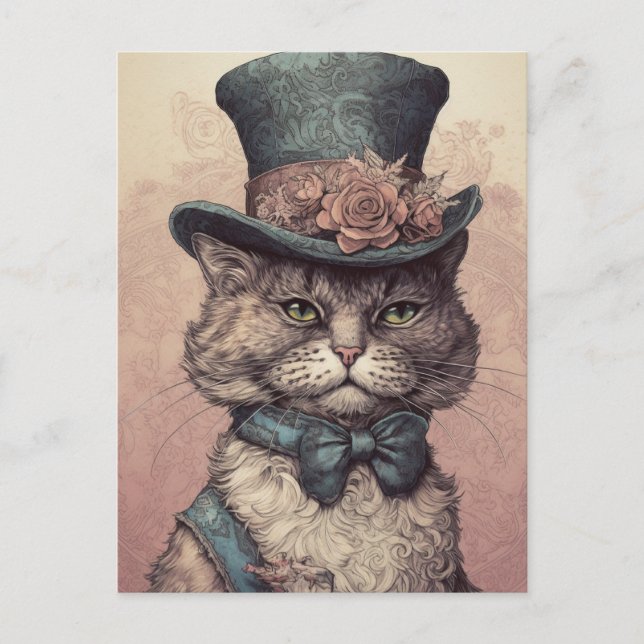 Postal Postcarta de gato Steampunk (Anverso)