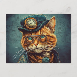 Postal Postcarta de gato Steampunk