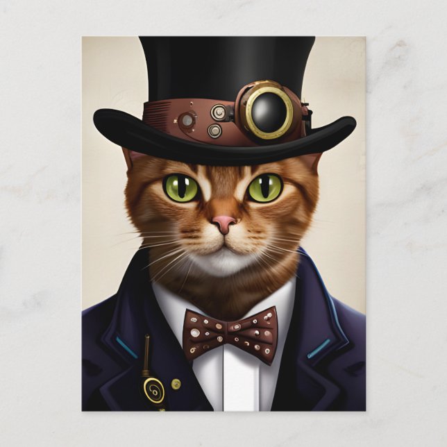 Postal Postcarta de gato Steampunk (Anverso)