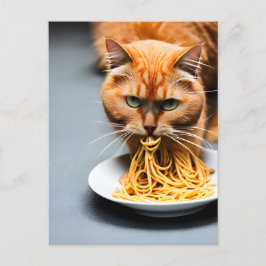 Postal Postcarta de Ginger Cat comiendo espagueti