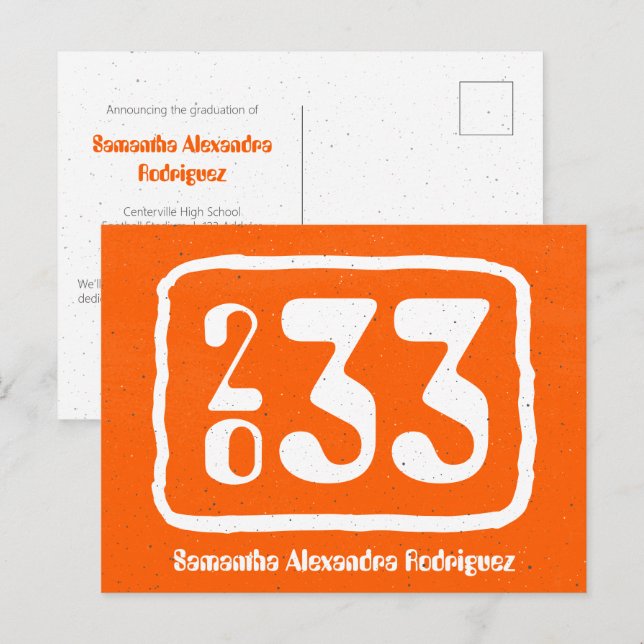 Postal Postcarta de graduación de naranja Funky Class (Anverso / Reverso)