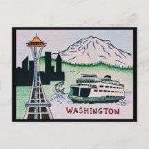 Postcarta de Ilustracion del estado de Washington