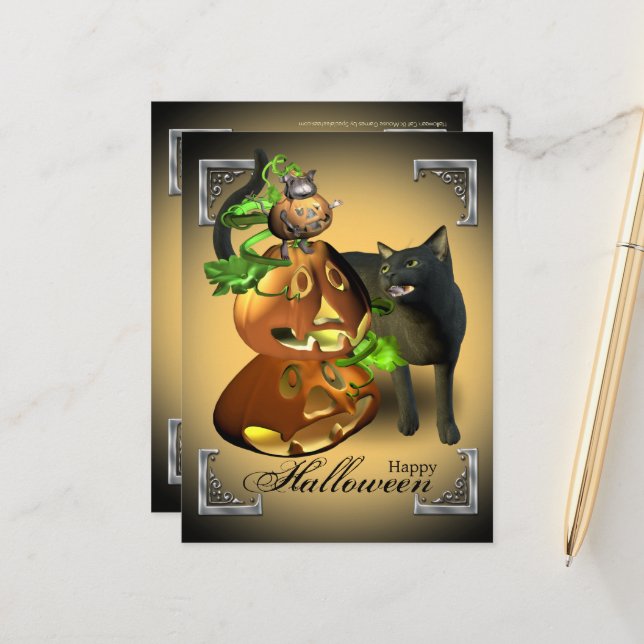 Postal Postcarta de juegos para gato y ratón de Halloween (Anverso/Reverso In Situ)