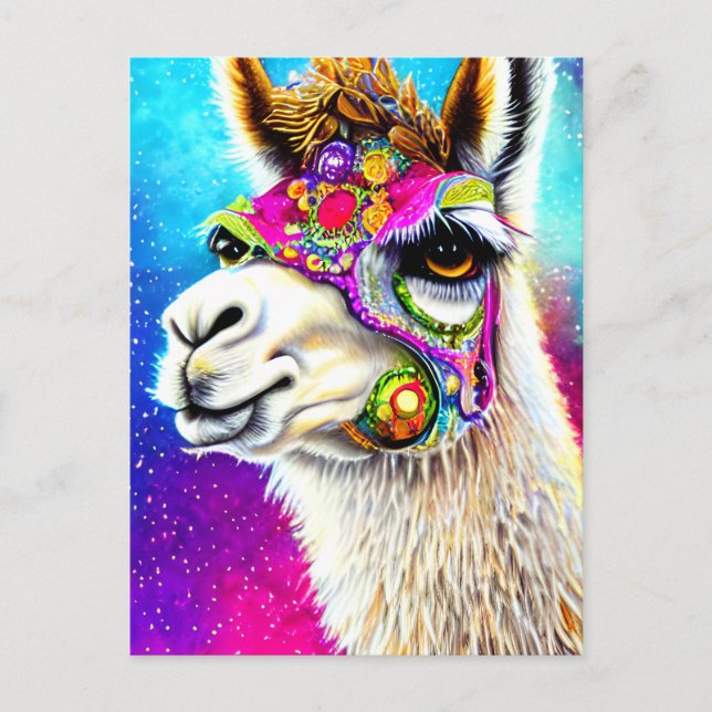 Postal Postcarta de la Alpaca cósmica (Anverso)