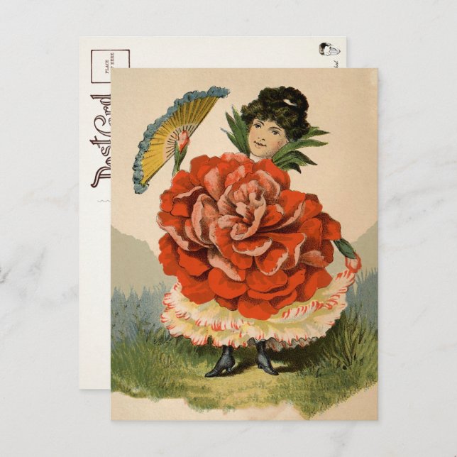 Postal Postcarta de la chica victoriana de flores  (Anverso / Reverso)