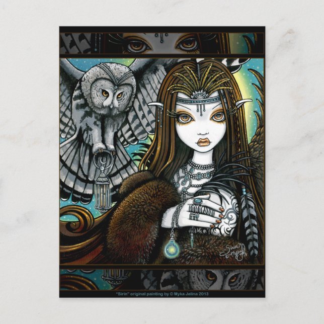 Postal Postcarta de la diosa de búho de Sirin Tattoo (Anverso)