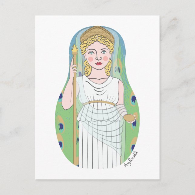 Postal Postcarta de la diosa romana Juno Matryoshka (Anverso)