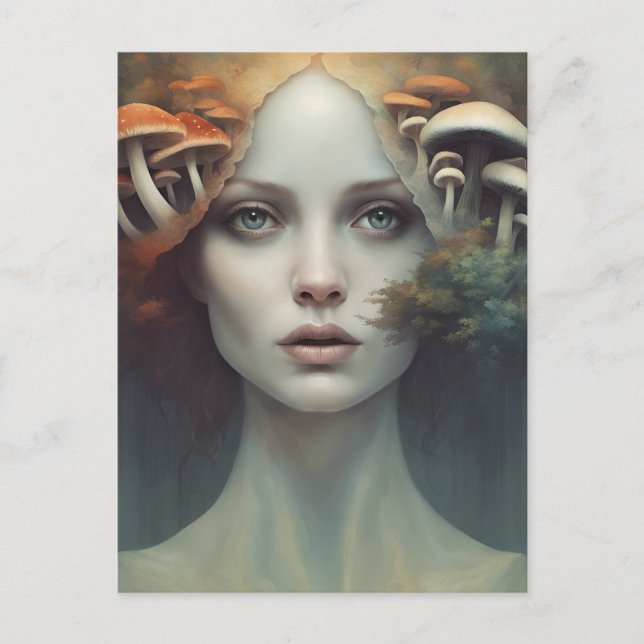 Postal Postcarta de la mujer hongo de otoño (Anverso)