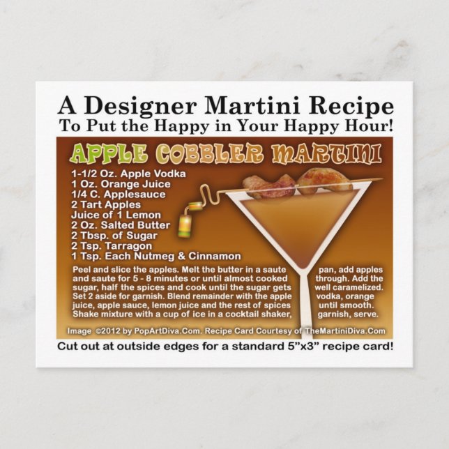 Postal Postcarta de la receta Apple Cobbler Martini (Anverso)