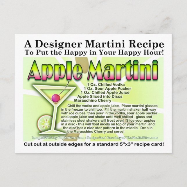 Postal Postcarta de la receta Apple Martini (Appletini) (Anverso)