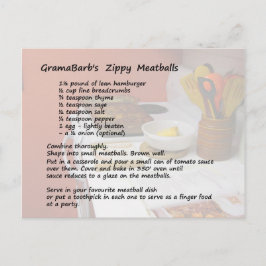 Postal Postcarta de la receta de albóndigas de Zippy