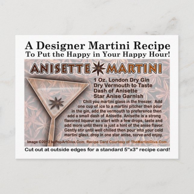 Postal Postcarta de la receta de Anisette Martini (Anverso)