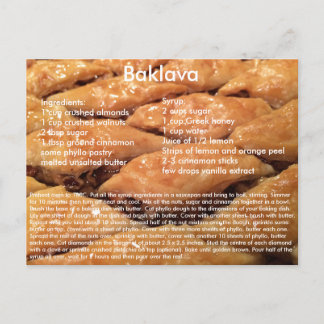 Postal Postcarta de la receta de Baklava